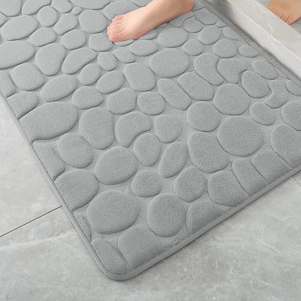 Cobblestone Embossed Bathroom Bath Mat, Memory Foam Pad, Washable Bath Rug